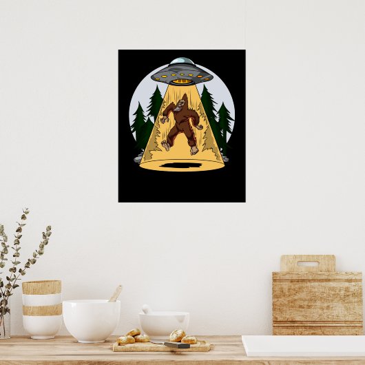 Funny Bigfoot Alien Abduction Space UFO Poster (Keuken)