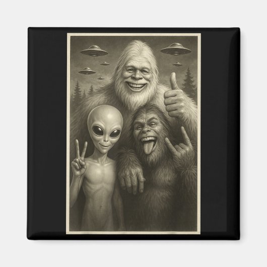 Funny Bigfoot, Alien, &amp; Yeti Sasquatch Rock On Magneet (Voorkant)