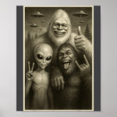 Funny Bigfoot, Alien, &amp; Yeti Sasquatch Rock On Poster (Voorkant)