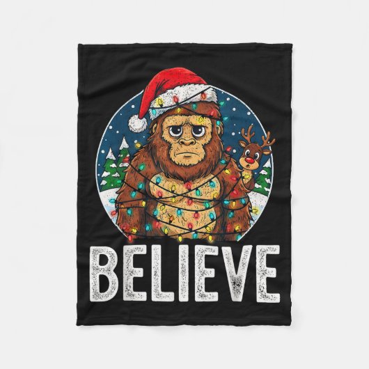 Funny Bigfoot Believe Christmas Sasquatch Santa Fo Fleece Deken (Voorkant)