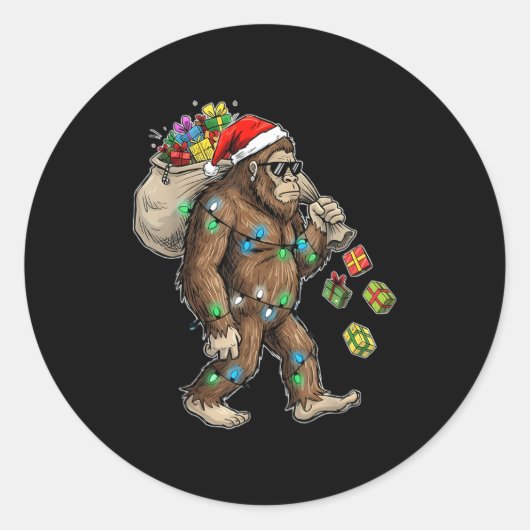 Funny Bigfoot Christmas Tree Lights Xmas Boys Mens Ronde Sticker (Voorkant)
