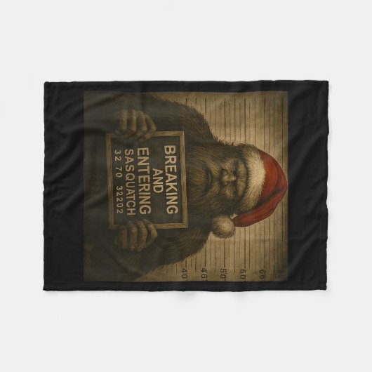 Funny Bigfoot Christmas – Xmas Sasquatch Mugshot Fleece Deken (Voorkant (Horizontaal))