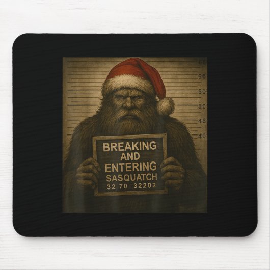 Funny Bigfoot Christmas – Xmas Sasquatch Mugshot Muismat (Voorkant)