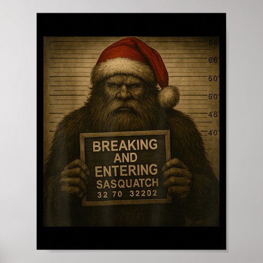 Funny Bigfoot Christmas – Xmas Sasquatch Mugshot  Poster (Voorkant)