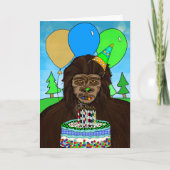 Funny Bigfoot die Birthday Cake eet Kaart (Voorkant)