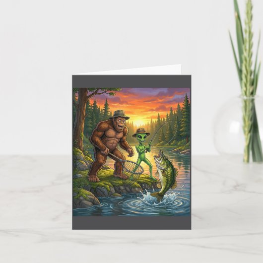 Funny Bigfoot Fishing Mens Alien Sasquatch Fishing Kaart (Voorkant)
