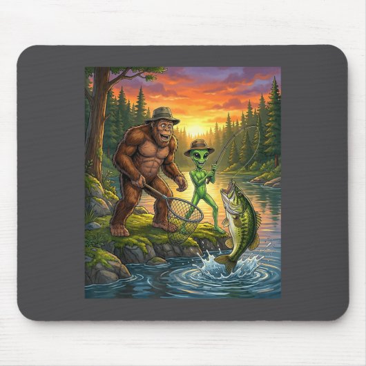 Funny Bigfoot Fishing Mens Alien Sasquatch Fishing Muismat (Voorkant)