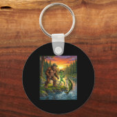 Funny Bigfoot Fishing Mens Alien Sasquatch Fishing Sleutelhanger (Voorkant)