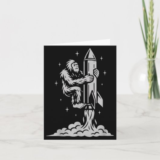 Funny Bigfoot Flying Into Space With Stars And Cos Kaart (Voorkant)