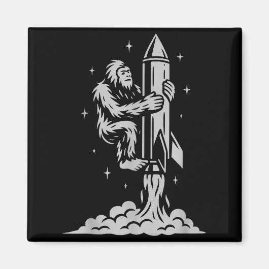 Funny Bigfoot Flying Into Space With Stars And Cos Magneet (Voorkant)