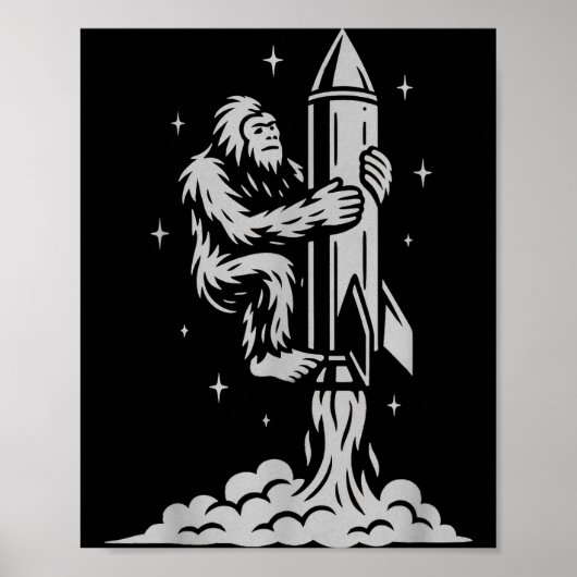 Funny Bigfoot Flying Into Space With Stars And Cos Poster (Voorkant)