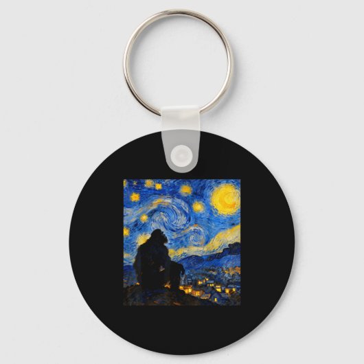 Funny Bigfoot Graphic Van Gogh Style Sasquatch Sta Sleutelhanger (Voorkant)
