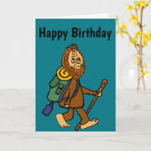 Funny Bigfoot Hiking Cartoon Kaart (Gele Bloem)