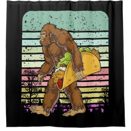 Funny Bigfoot Holding A Taco Douchegordijn (Voorkant)
