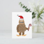 Funny Bigfoot in Santa hat Kerstmis Cartoon Briefkaart (Staand voorkant)