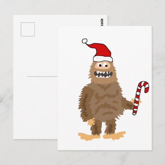 Funny Bigfoot in Santa hat Kerstmis Cartoon Briefkaart (Voorkant / Achterkant)