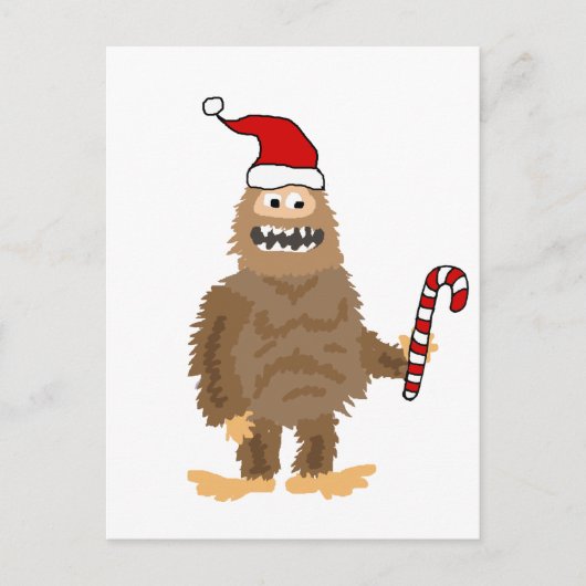 Funny Bigfoot in Santa hat Kerstmis Cartoon Briefkaart (Voorkant)