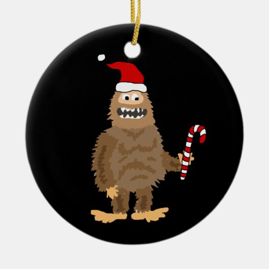 Funny Bigfoot in Santa hat Kerstmis Cartoon Keramisch Ornament (Voorkant)