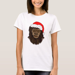 Funny Bigfoot in Santa Hat Sasquatch Humor T-shirt