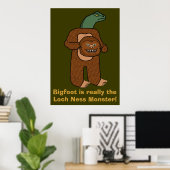 Funny Bigfoot Loch Ness Monster Poster (Thuiskantoor)