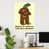 Funny Bigfoot Loch Ness Monster Poster (Thuiskantoor)