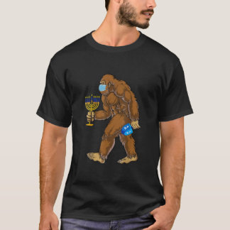 Funny Bigfoot Mask Menorah Hanukkah Quarantine  T-shirt