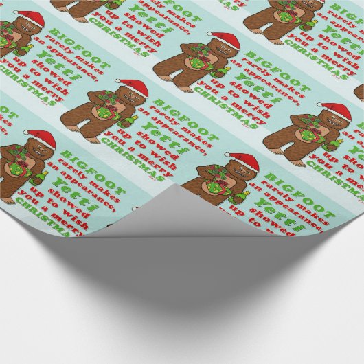 Funny Bigfoot Merry Kerstmis Sasquatch Pun Cadeaupapier (Hoek)