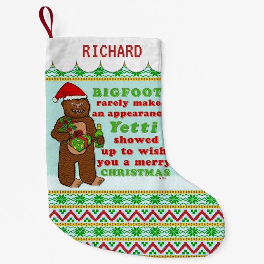 Funny Bigfoot Merry Kerstmis Sasquatch Pun Kleine Kerstsok (Voorkant)