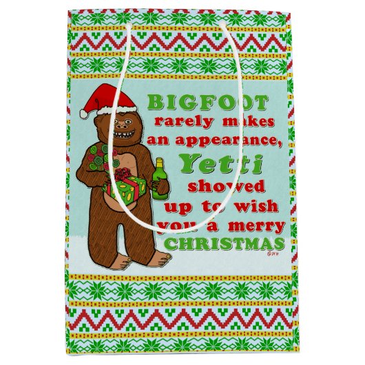 Funny Bigfoot Merry Kerstmis Sasquatch Pun Medium Cadeauzakje (Voorkant)