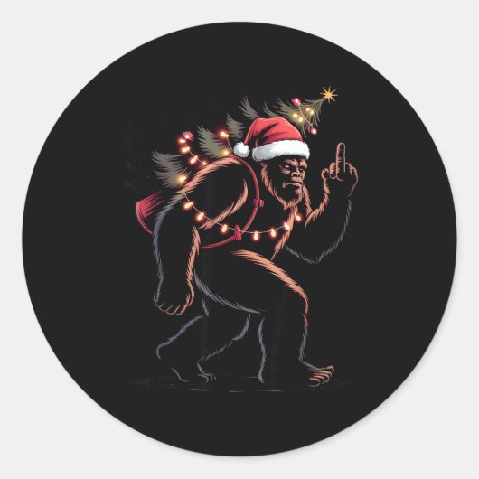 Funny Bigfoot Middle Finger Christmas Sasquatch An Ronde Sticker (Voorkant)