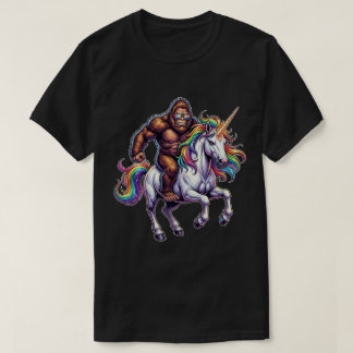 Funny Bigfoot On Unicorn Rainbow Sunglasses T-shirt