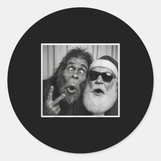Funny Bigfoot Photobooth With Santa Christmas Xmas Ronde Sticker (Voorkant)