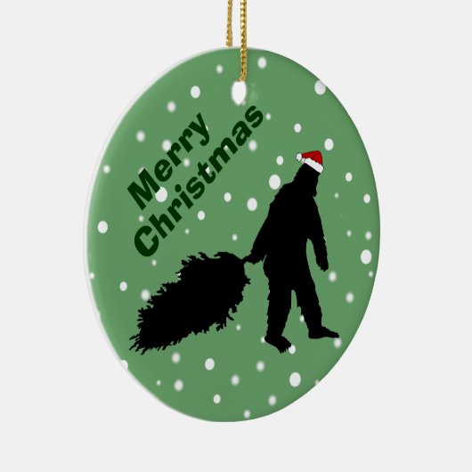 Funny Bigfoot Pulling kerstboomversiering Keramisch Ornament (Rechts)