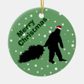 Funny Bigfoot Pulling kerstboomversiering Keramisch Ornament (Voorkant)