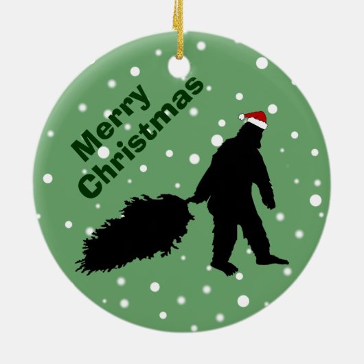 Funny Bigfoot Pulling kerstboomversiering Keramisch Ornament (Achterkant)