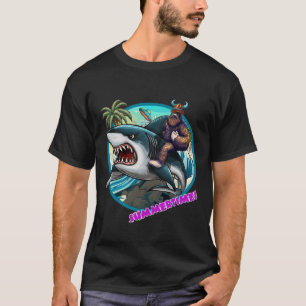 Funny Bigfoot Riding a Shark: Hilarious Sasquatch T-shirt