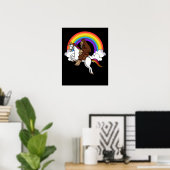Funny Bigfoot Riding Magical Unicorn Rainbow Poster (Thuiskantoor)