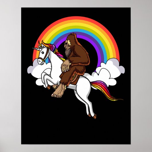 Funny Bigfoot Riding Magical Unicorn Rainbow Poster (Voorkant)