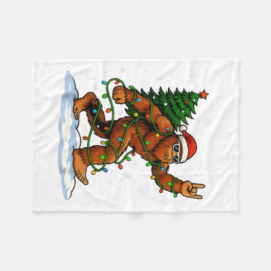 Funny Bigfoot Rock On Christmas Lights Snow Holida Fleece Deken (Voorkant (Horizontaal))