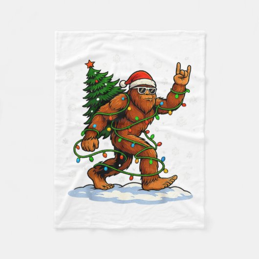 Funny Bigfoot Rock On Christmas Lights Snow Holida Fleece Deken (Voorkant)