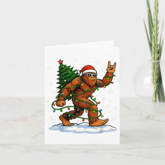 Funny Bigfoot Rock On Christmas Lights Snow Holida Kaart (Voorkant)