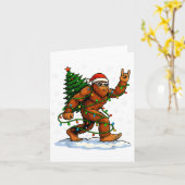 Funny Bigfoot Rock On Christmas Lights Snow Holida Kaart (Gele Bloem)