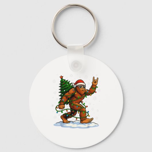 Funny Bigfoot Rock On Christmas Lights Snow Holida Sleutelhanger (Voorkant)