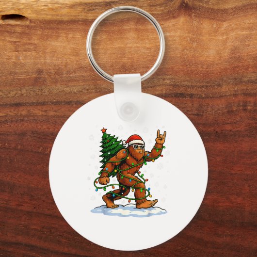 Funny Bigfoot Rock On Christmas Lights Snow Holida Sleutelhanger (Voorkant)