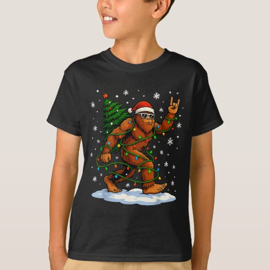 Funny Bigfoot Rock On Christmas Lights Snow Holida T-shirt (Voorkant)