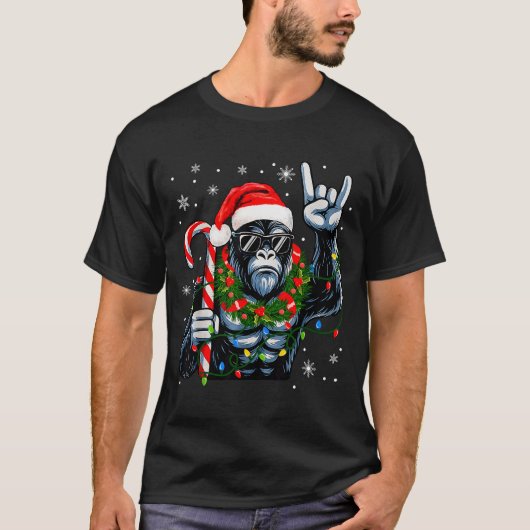 Funny Bigfoot Rock On Pajamas Pjs Christmas Xmas M T-shirt (Voorkant)