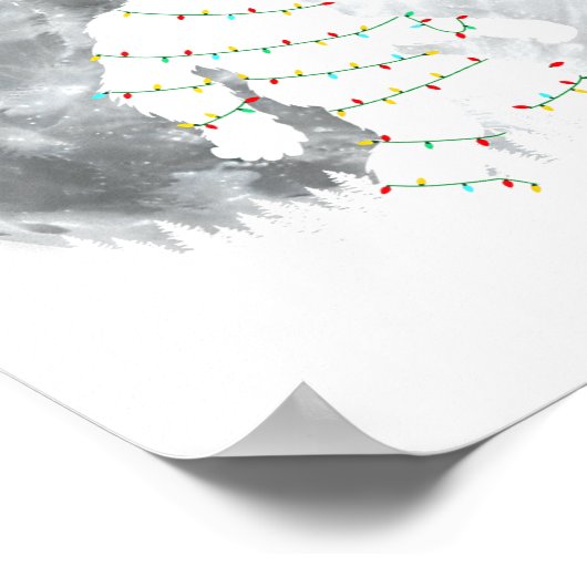 Funny Bigfoot Santa Moon Christmas Lights Xmas Sas Poster (Hoek)