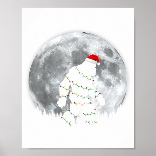 Funny Bigfoot Santa Moon Christmas Lights Xmas Sas Poster (Voorkant)