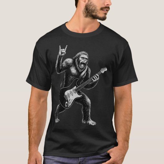 Funny Bigfoot Sasquatch Playing Guitar Rock And Ro T-shirt (Voorkant)