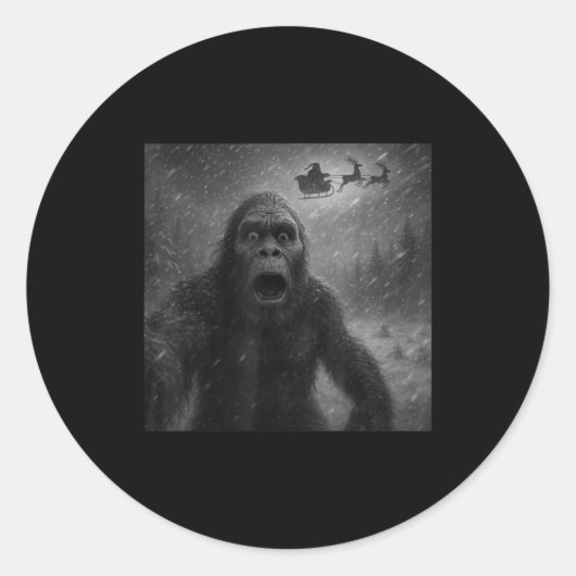 Funny Bigfoot Sasquatch Selfie Santa Claus Xmas Ch Ronde Sticker (Voorkant)